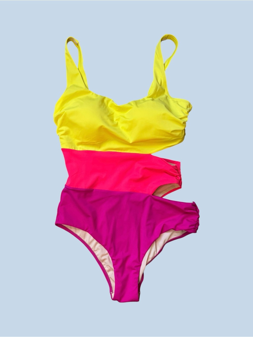 Swimsuits For All Yellow and Pink Colorblock One-Piece